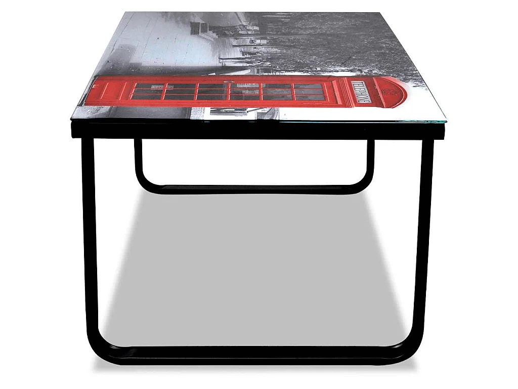 Table basse avec impression de cabine téléphonique Dessus verre