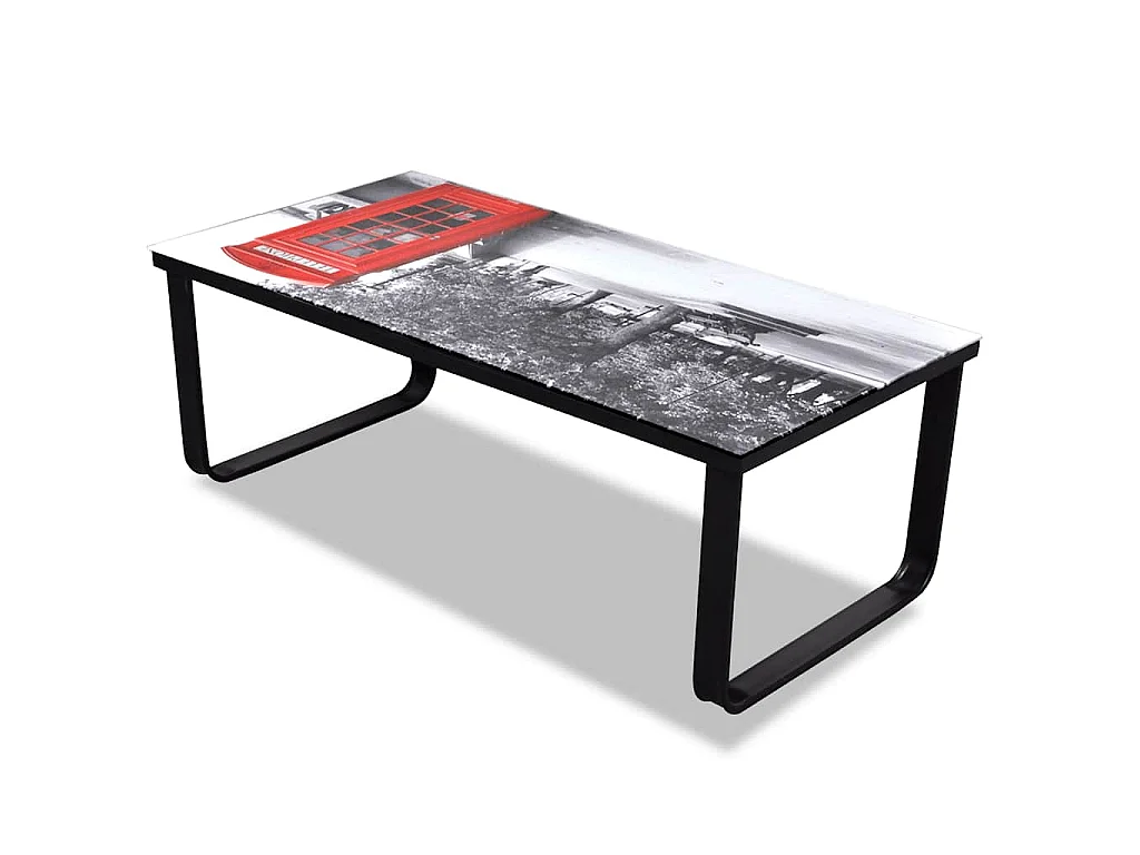 Table basse avec impression de cabine téléphonique Dessus verre
