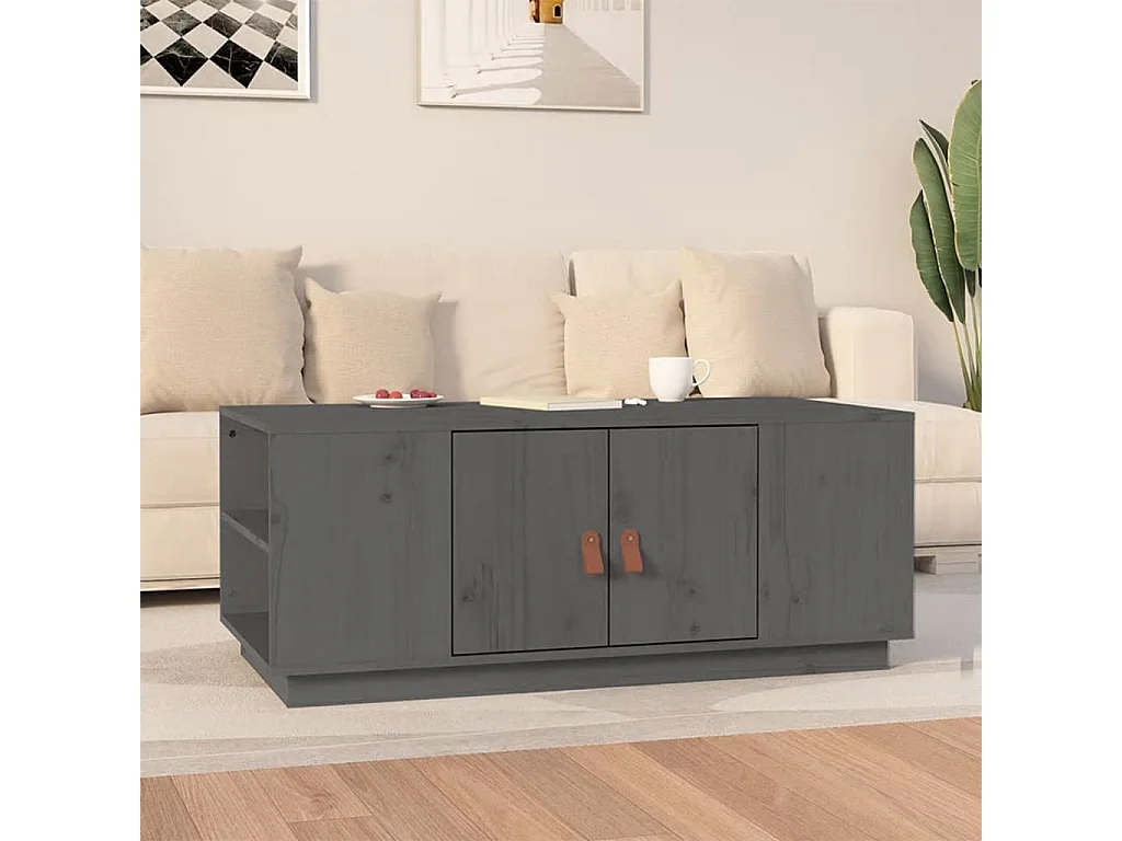 Tavolino da Salotto Grigio 100x50x41 cm Legno Massello di Pino