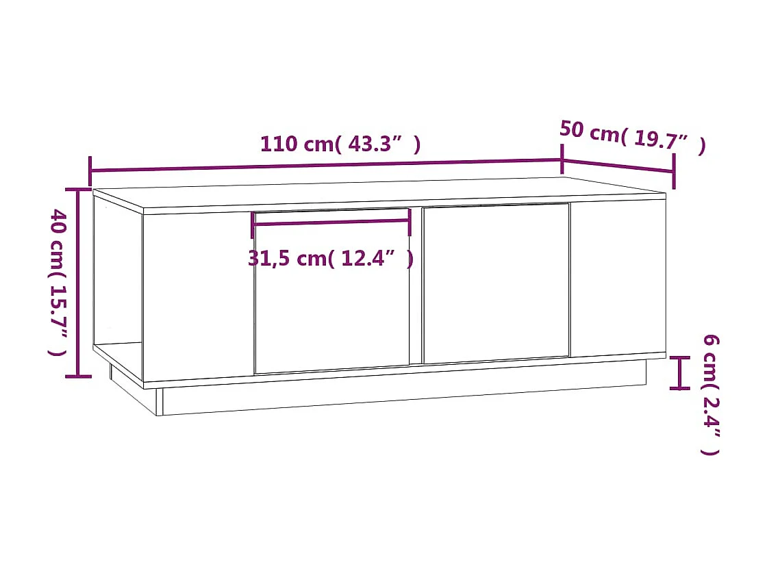 Couchtisch Weiß 110x50x40 cm Massivholz Kiefer