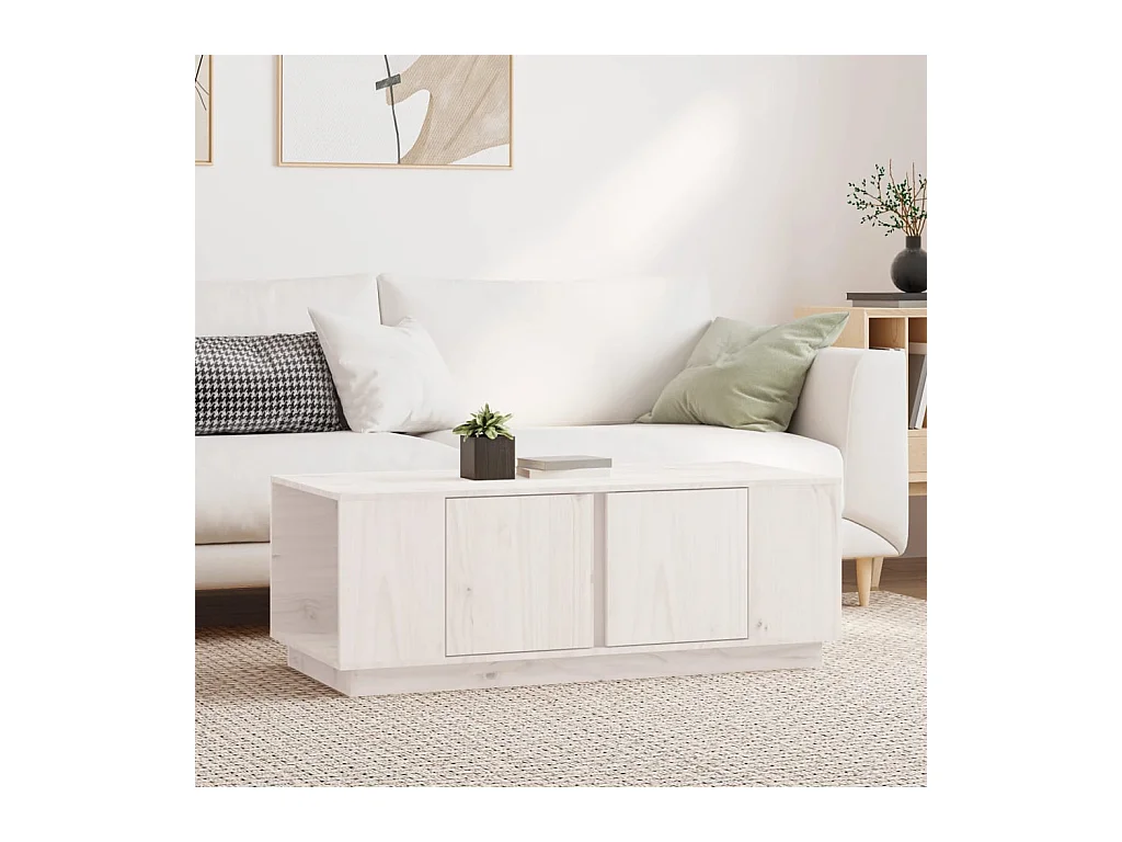 Table basse Blanc 110x50x40 cm Bois massif de pin