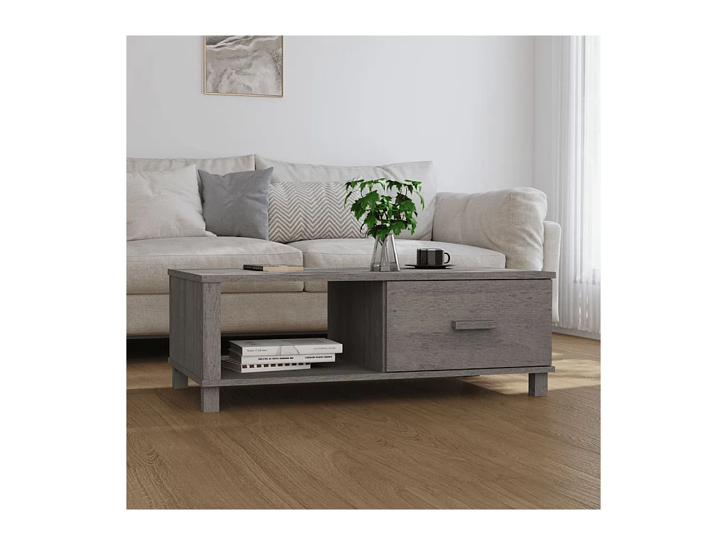 Salontafel HAMAR 100x55x35 cm massief grenenhout lichtgrijs