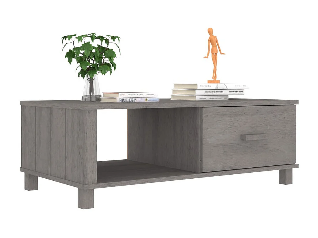 Mesa de centro HAMAR madera maciza pino gris claro 100x55x35 cm
