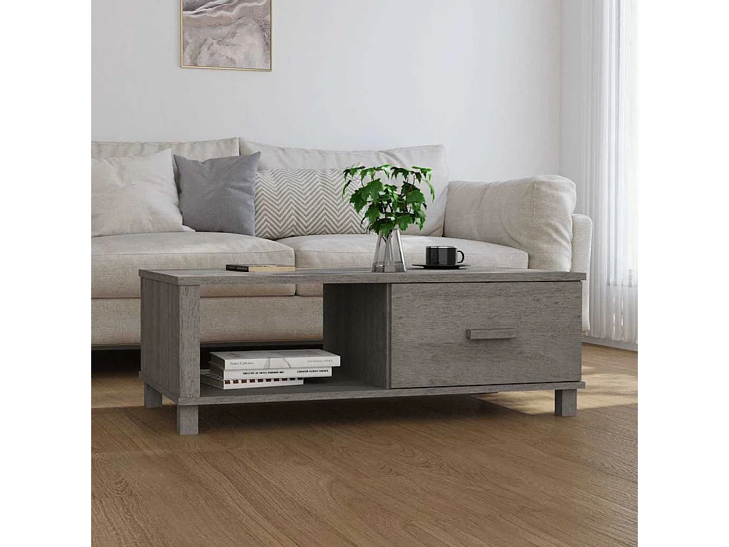 Mesa de centro HAMAR madera maciza pino gris claro 100x55x35 cm