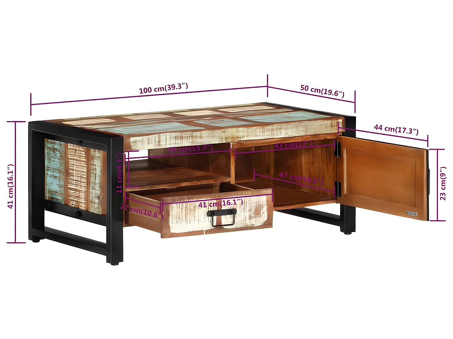 Table basse 100x50x41 cm Bois de récupération massif