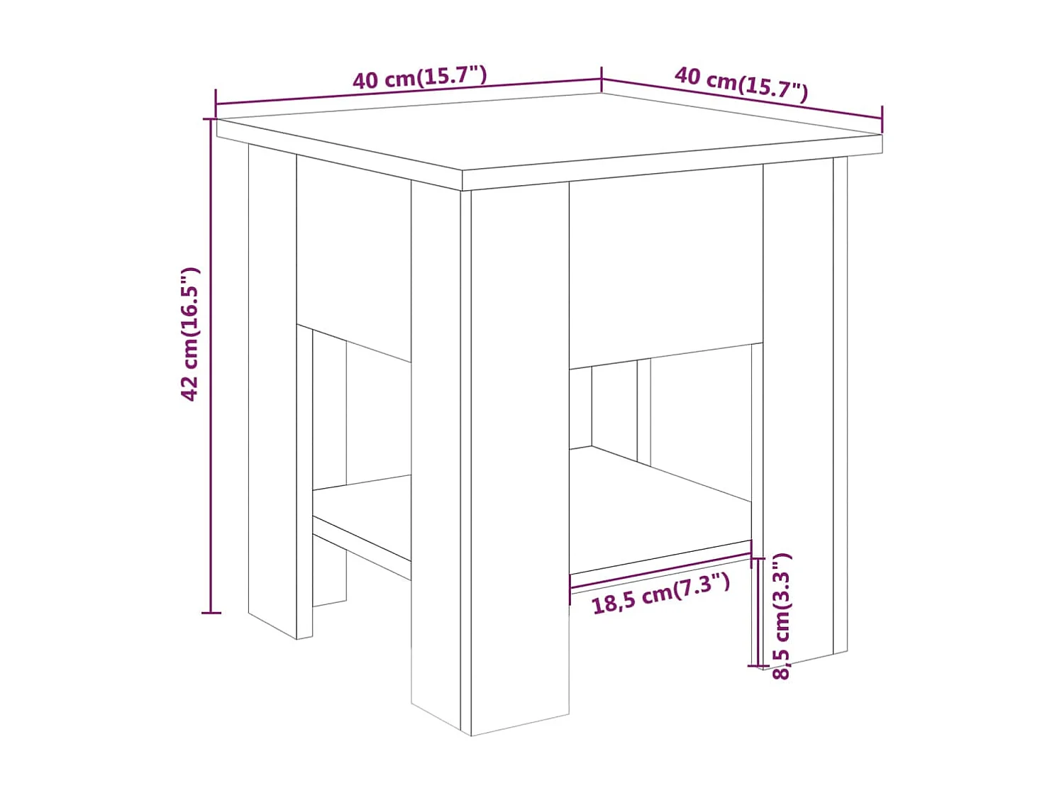 Table basse Chêne fumé 40x40x42 cm Bois d'ingénierie