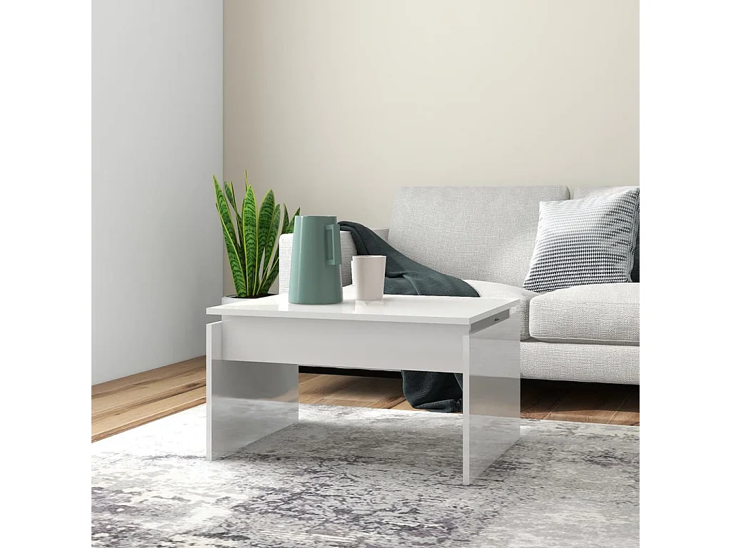 Table basse blanc brillant 68x50x38 cm bois d'ingénierie