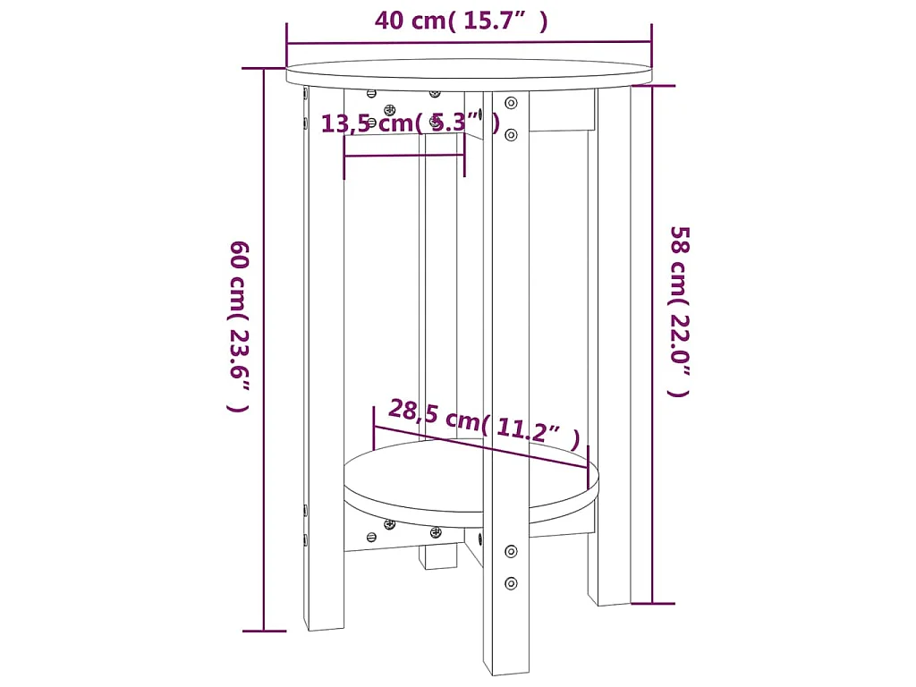 Table basse Noir Ø 40x60 cm Bois massif de pin
