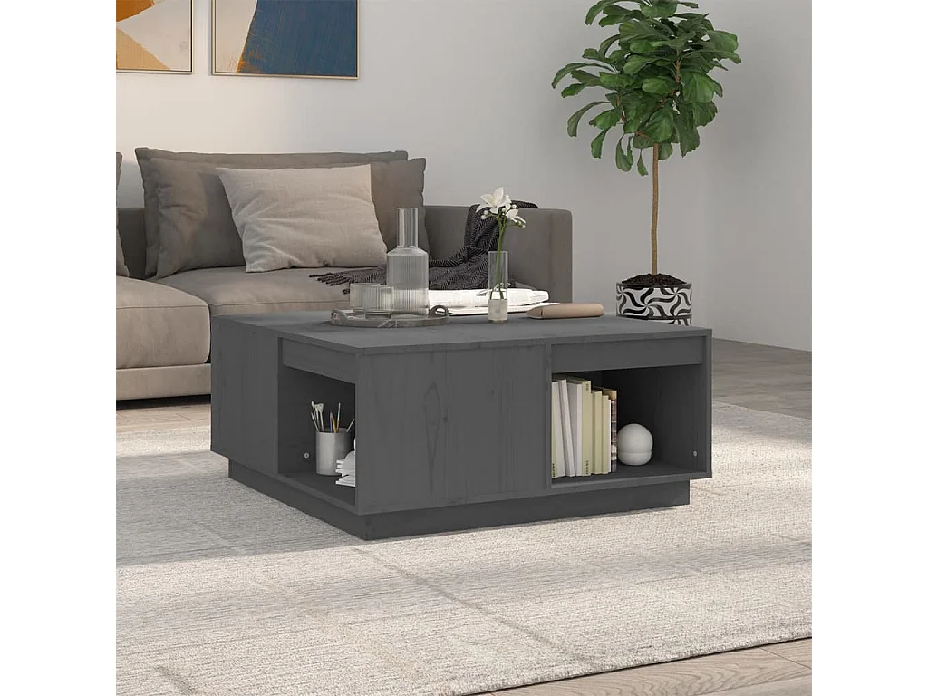 Mesa de centro de madera maciza de pino gris 80x81x36,5 cm