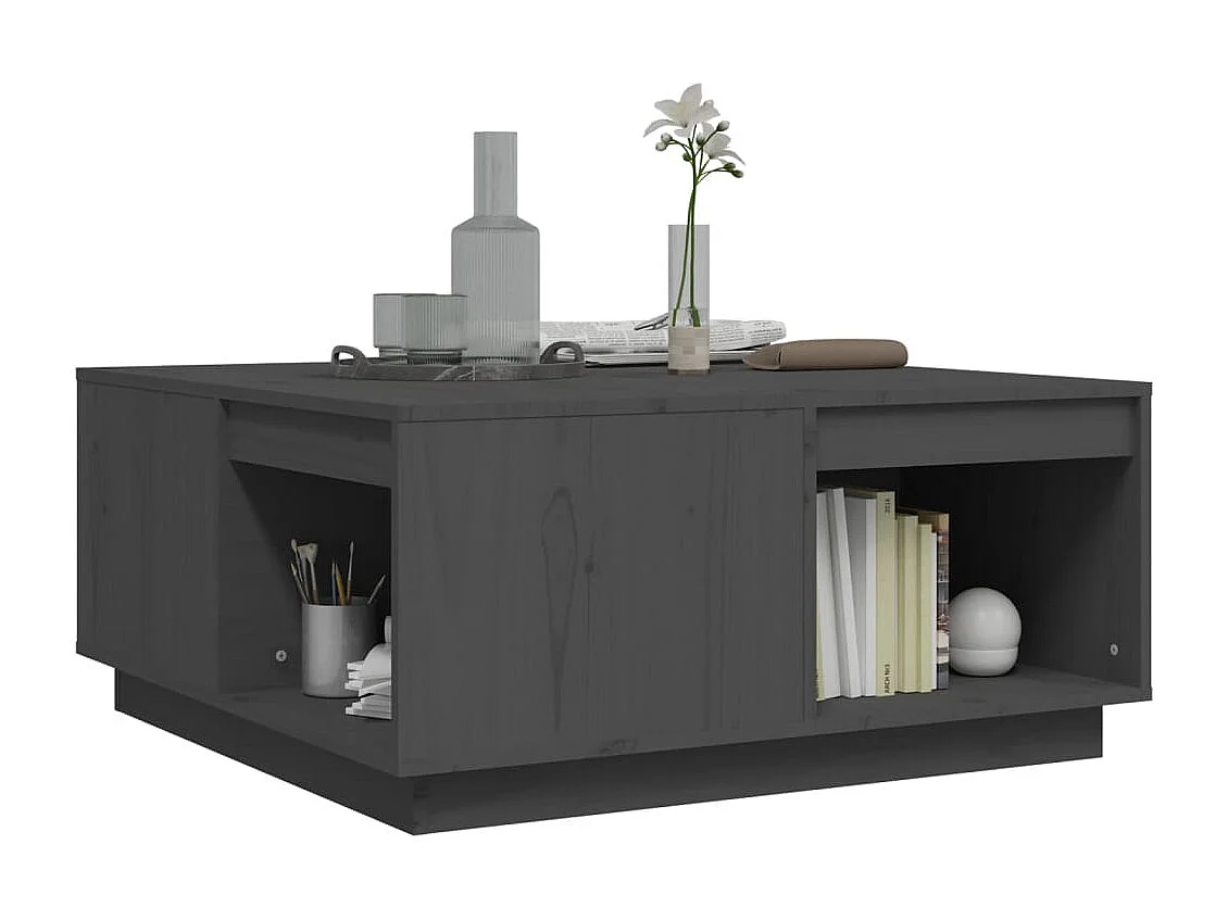 Mesa de centro de madera maciza de pino gris 80x81x36,5 cm