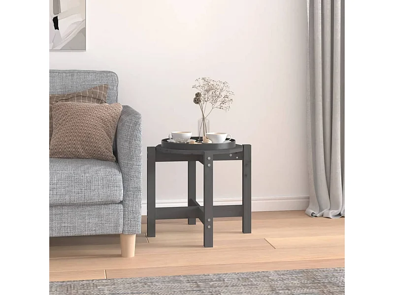 Mesa de centro Ø 52,5x45 cm madeira de pinho maciça cinzento