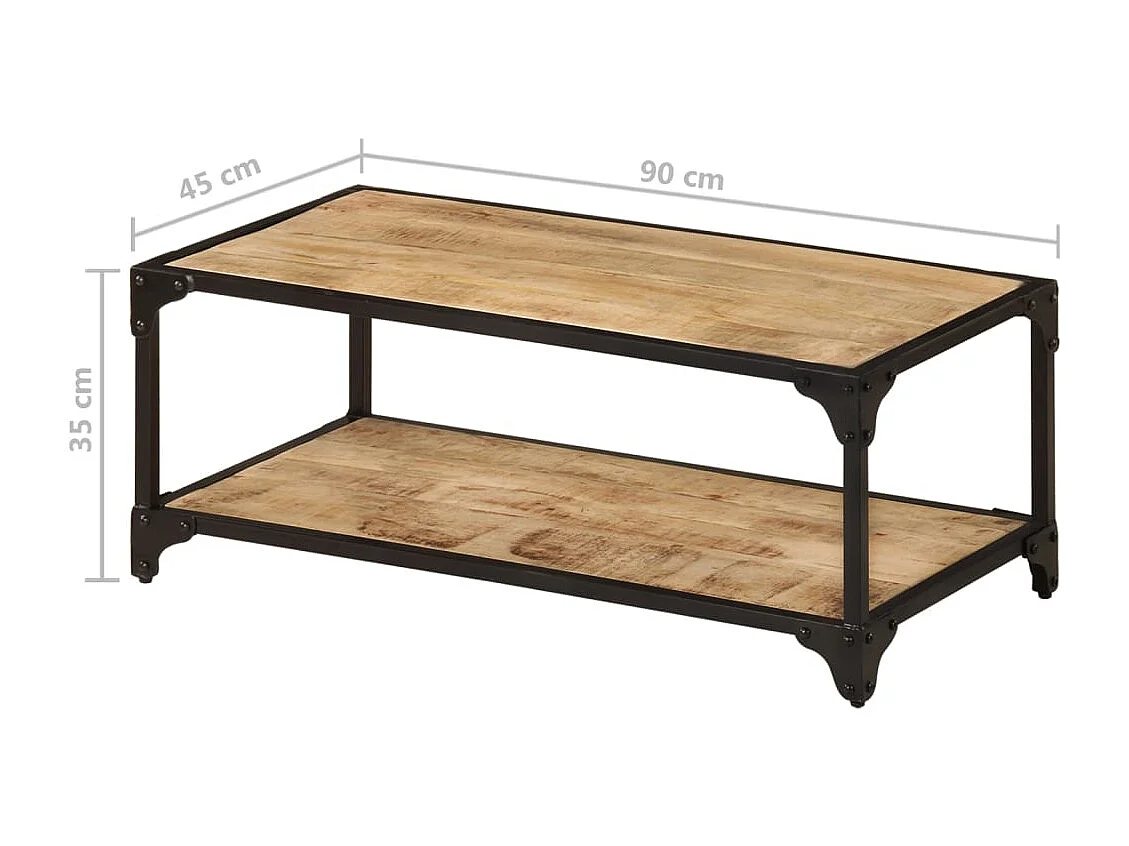 Mesa de centro de madera maciza de mango rugosa 90x45x35 cm