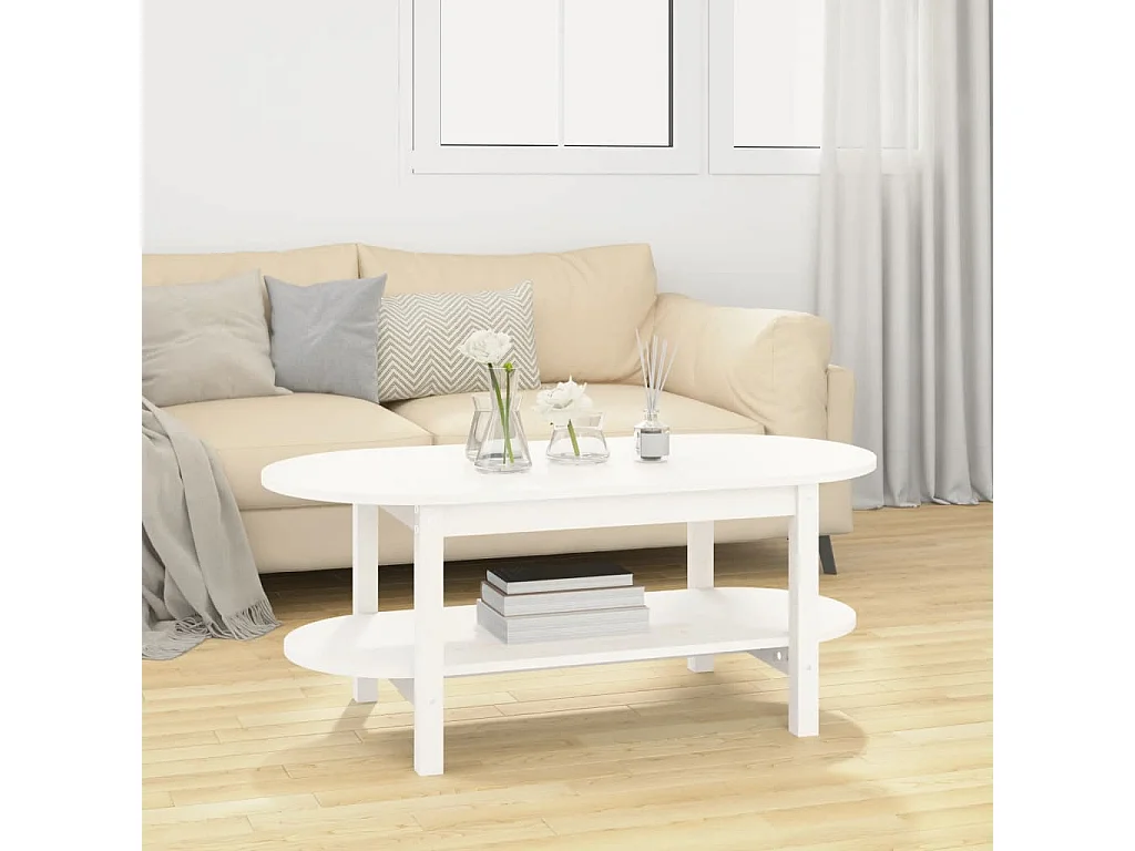 Tavolino da Salotto Bianco 110x55x45 cm Legno Massello di Pino