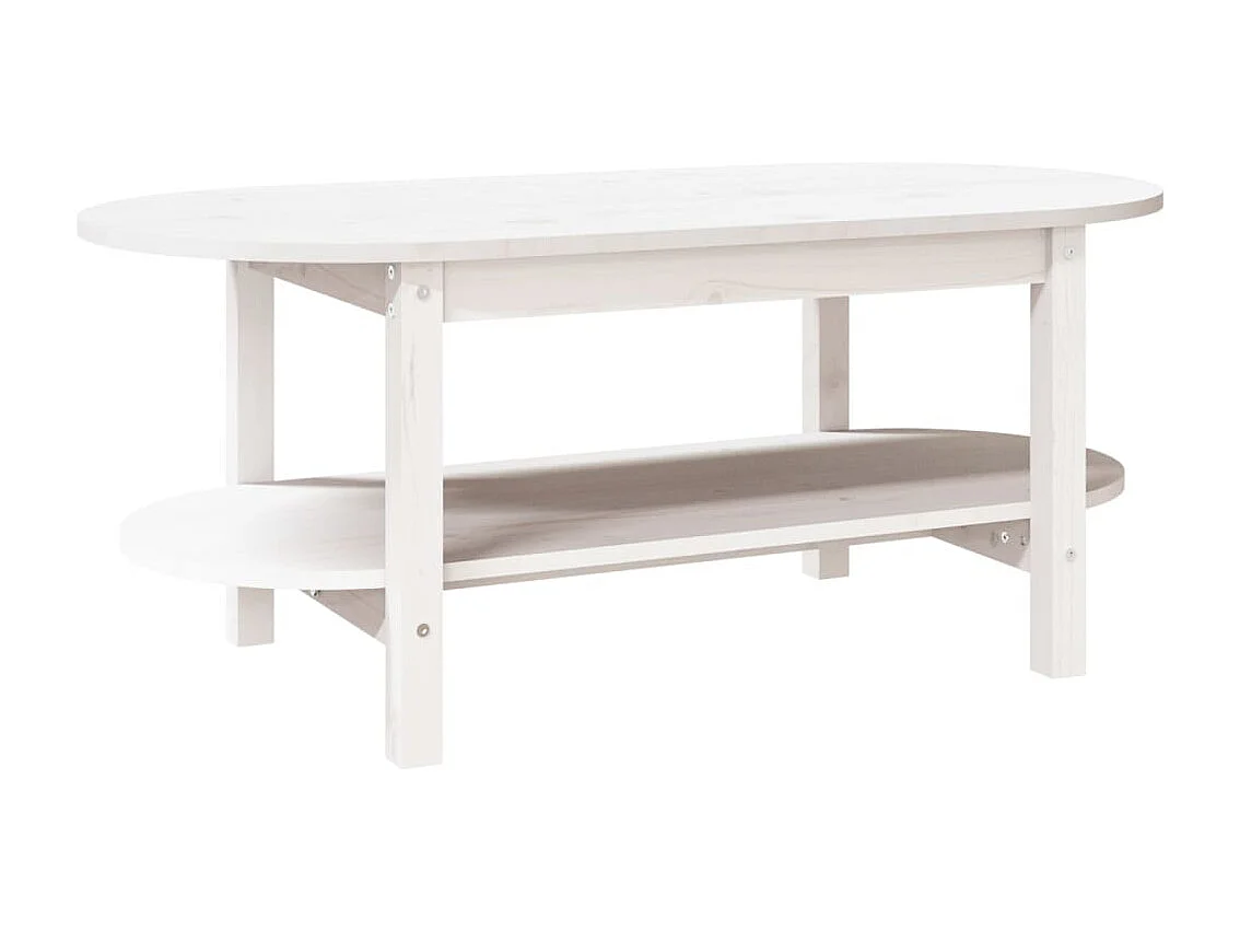 Tavolino da Salotto Bianco 110x55x45 cm Legno Massello di Pino