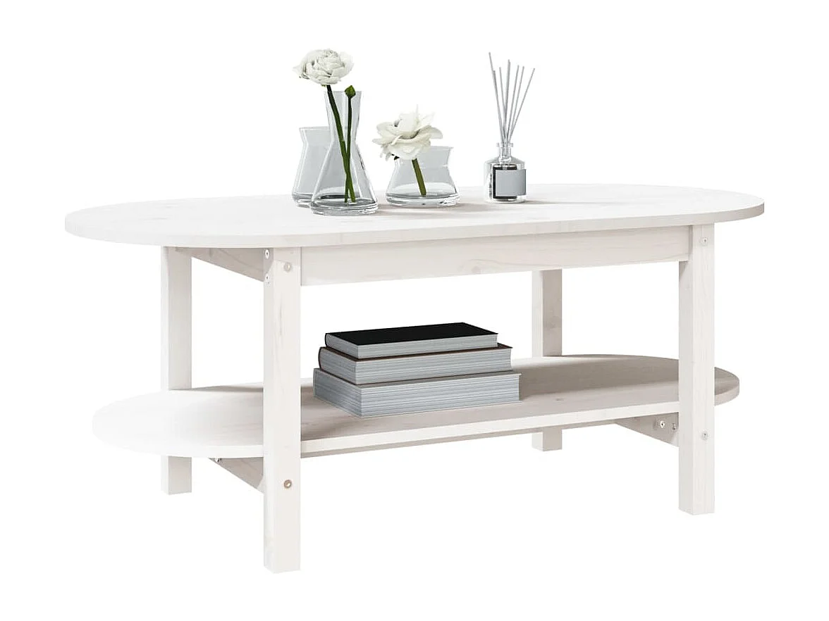 Tavolino da Salotto Bianco 110x55x45 cm Legno Massello di Pino