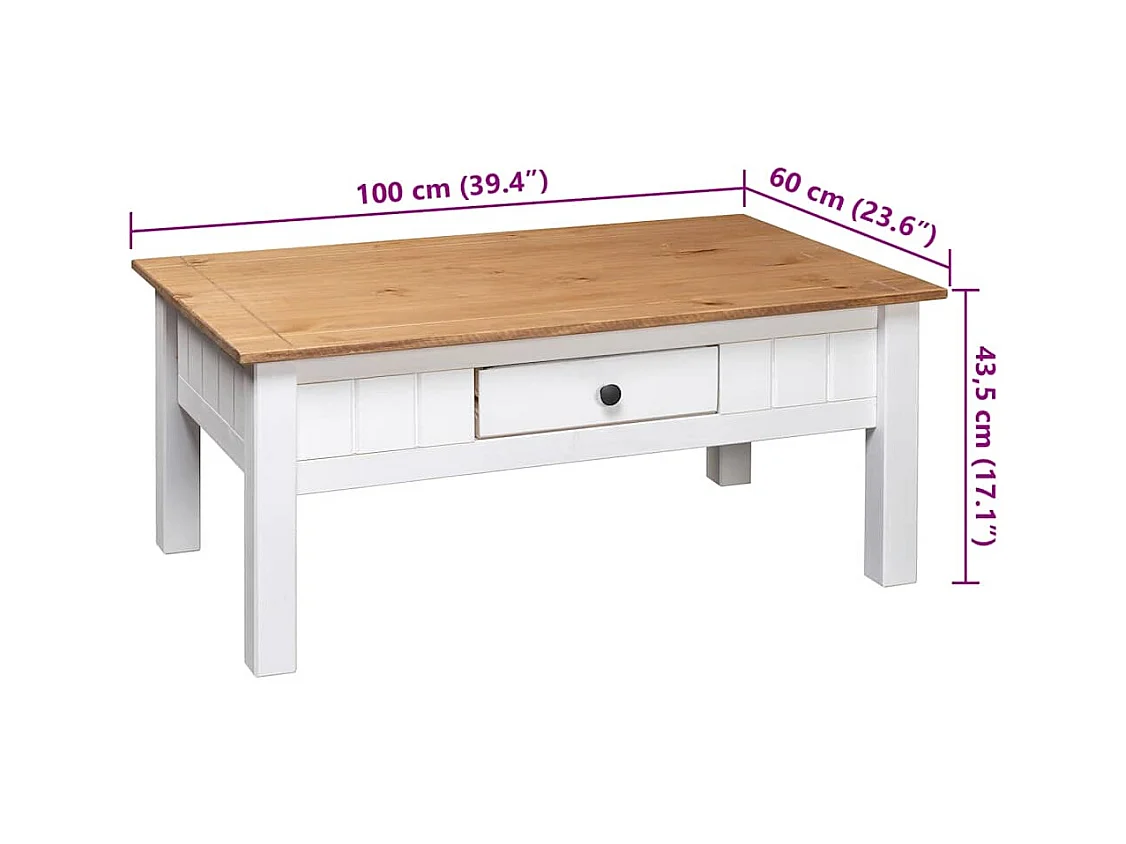Salontafel Panama Range 100x60x45 cm massief grenenhout wit