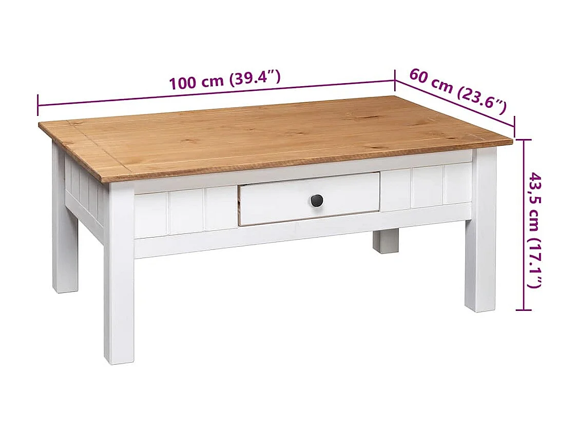 Salontafel Panama Range 100x60x45 cm massief grenenhout wit