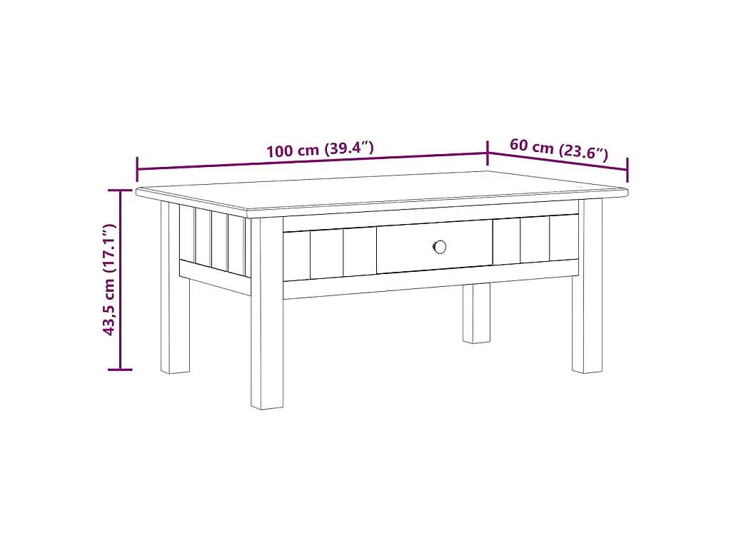 Table basse Blanc 100x60x43,5 cm Pin massif Assortiment Panama