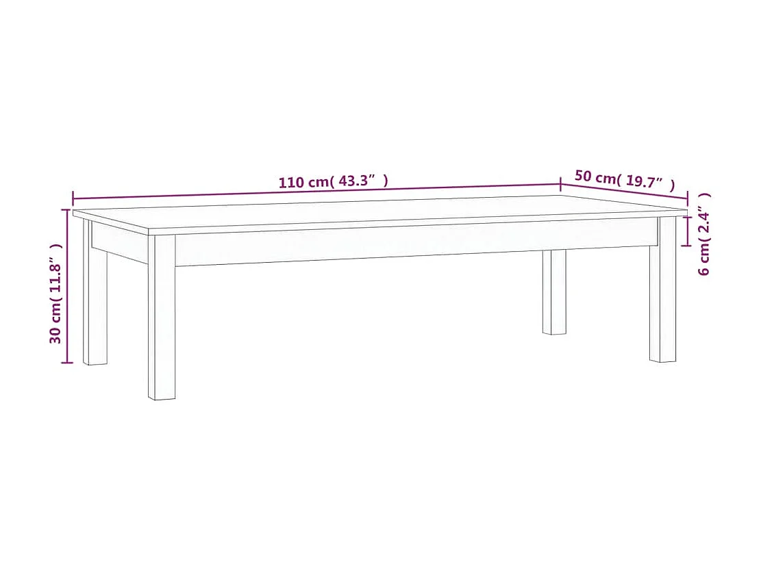 Salontafel 110x50x30 cm massief grenenhout wit