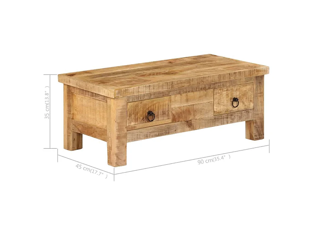 Tavolino da Salotto 90x45x35 cm in Legno Massello di Mango