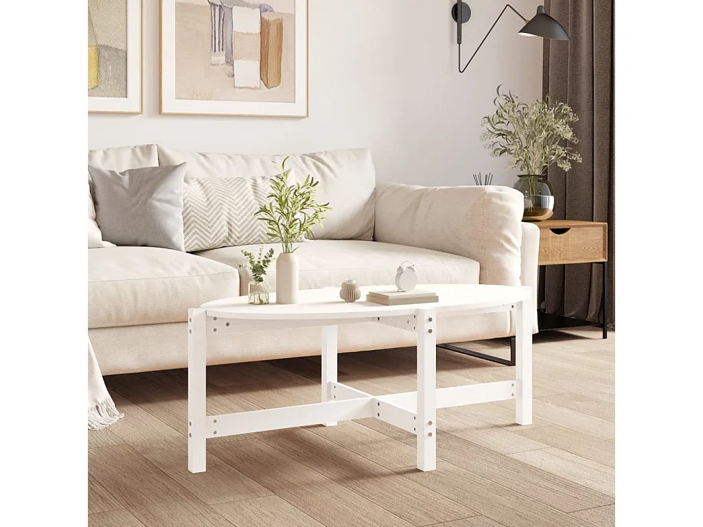 Tavolino da Salotto Bianco 118x63x45 cm Legno Massello di Pino