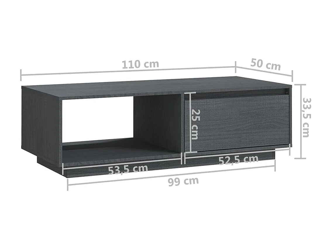 Mesa de centro 110x50x33,5 cm madeira de pinho maciça cinzento