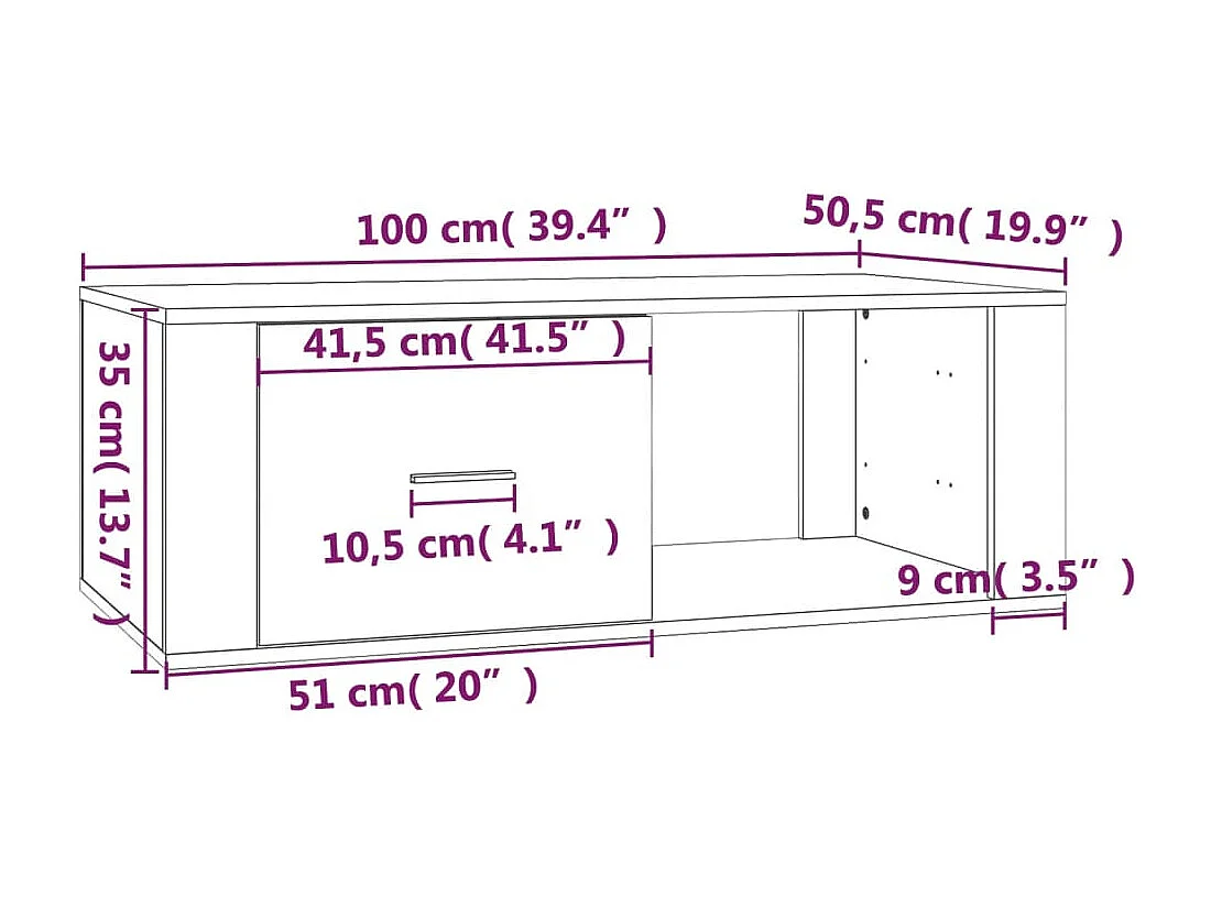 Tavolino Salotto Bianco Lucido 100x50,5x35 cm Legno Multistrato