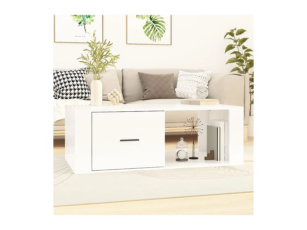 Table basse Blanc brillant 100x50,5x35 cm Bois d'ingénierie