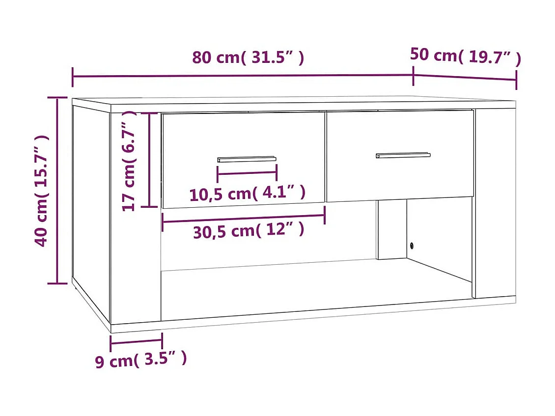 Salontafel 80x50x40 cm bewerkt hout zwart