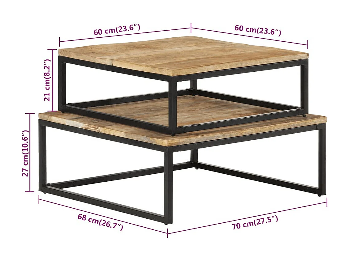 Tables gigognes 2 pcs Bois solide de manguier