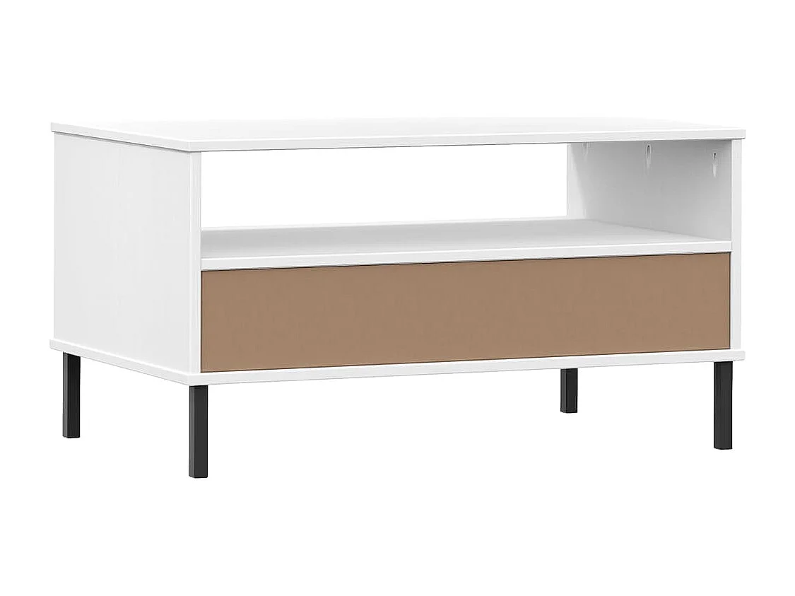Couchtisch OSLO mit Metallbeinen Weiß 85x50x45 cm Massivholz