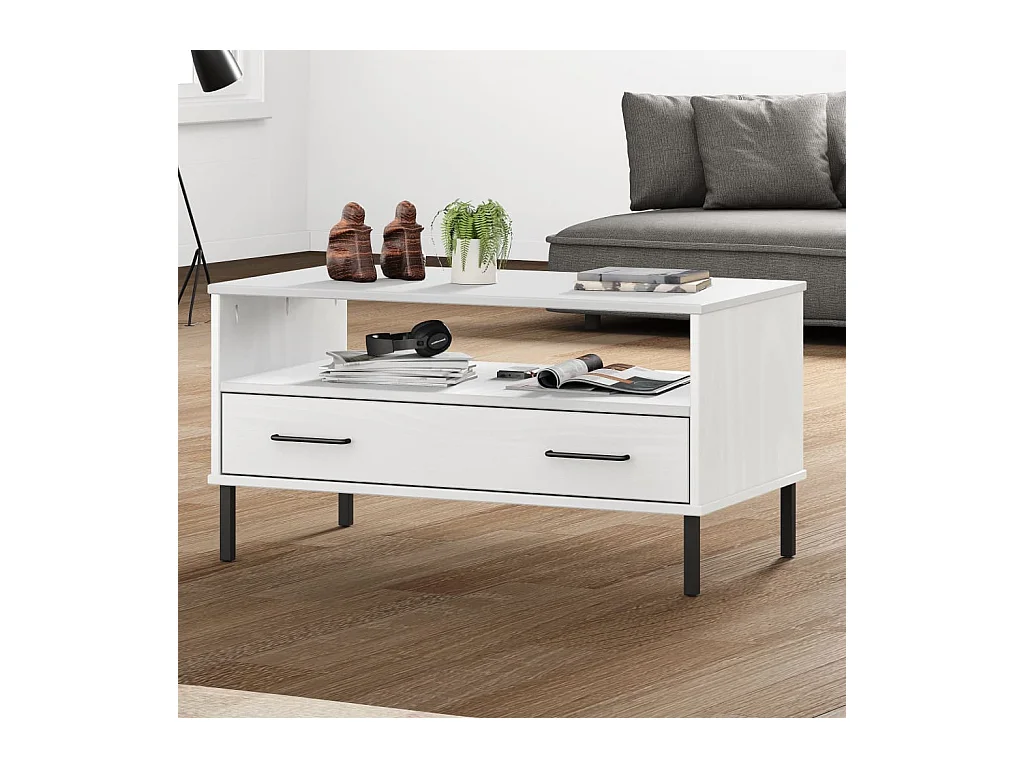 Table basse avec pieds en métal Blanc 85x50x45 cm Bois OSLO