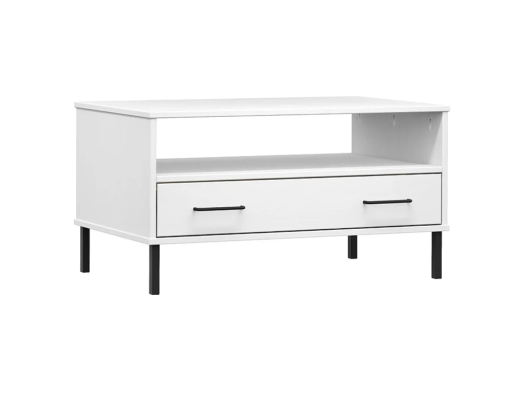 Table basse avec pieds en métal Blanc 85x50x45 cm Bois OSLO