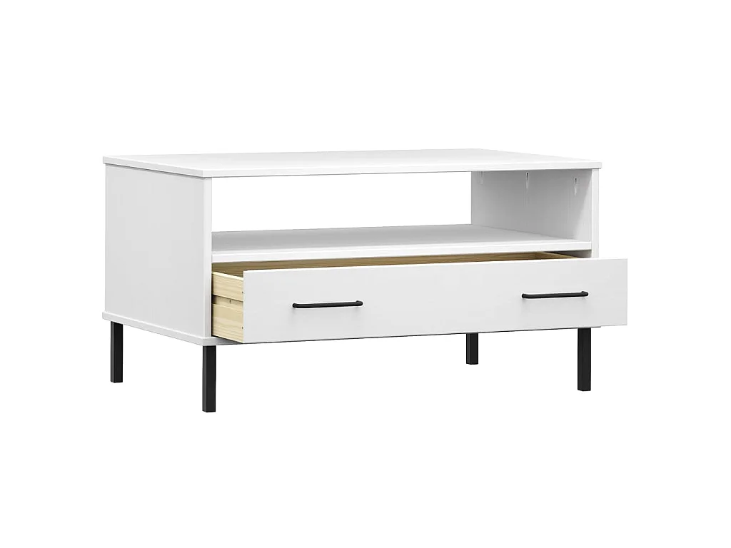 Table basse avec pieds en métal Blanc 85x50x45 cm Bois OSLO