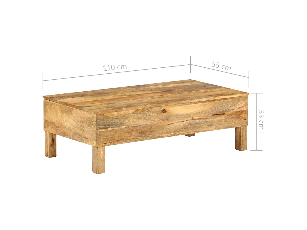 Tavolino da Salotto in Legno Massello di Mango 110x55x35 cm