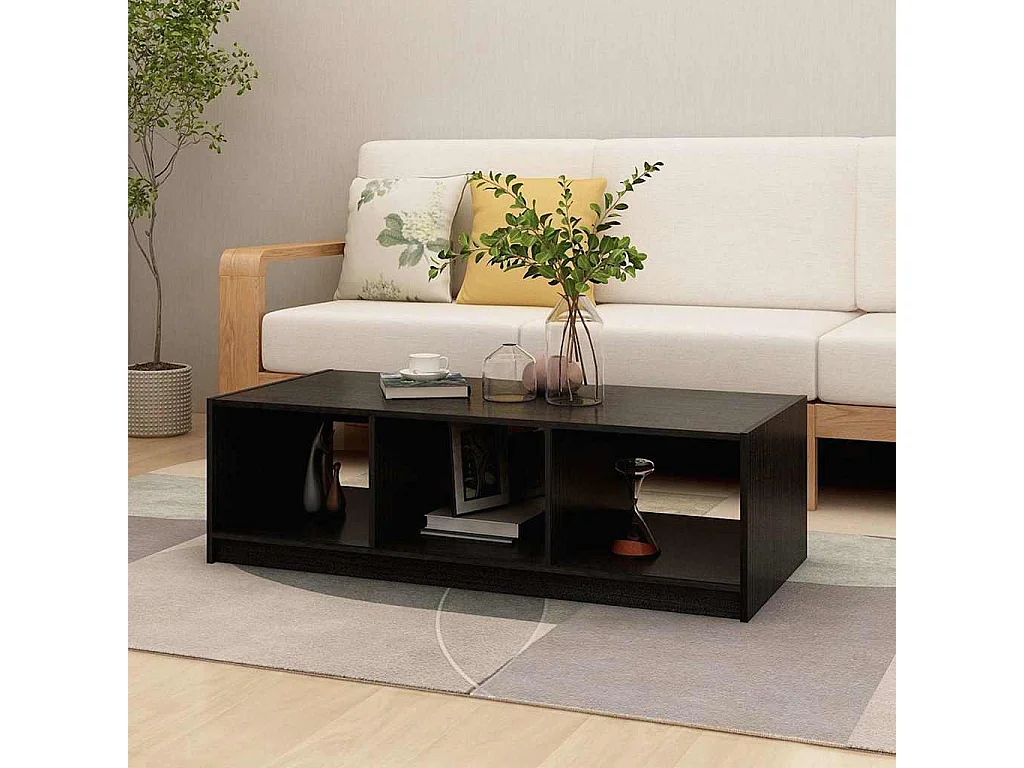 Table basse noir 110x50x34 cm bois de pin massif