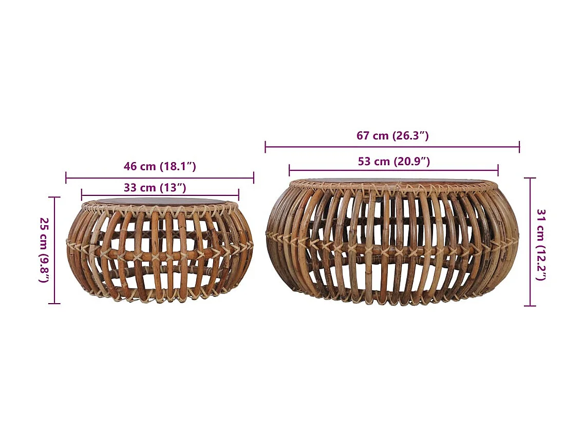 Tavolini da Salotto 2 pz in Rattan Naturale
