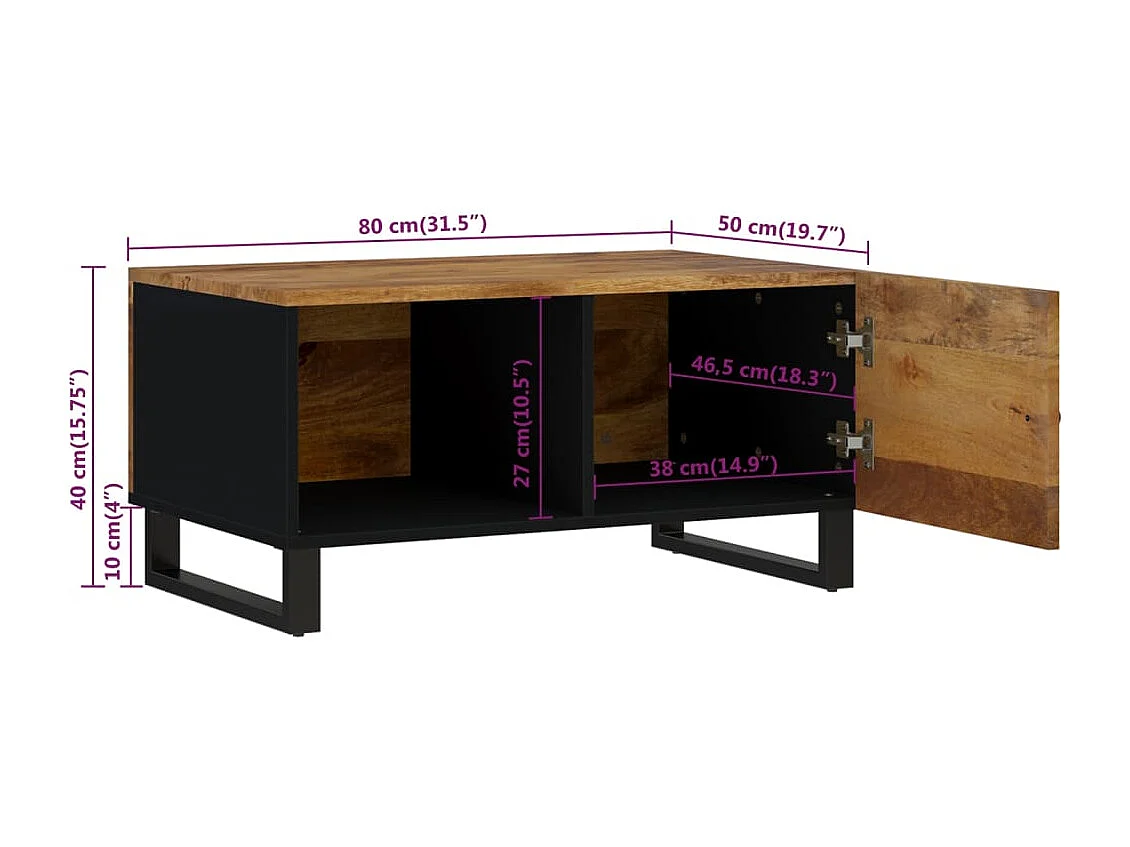 Table basse 80x50x40 cm Bois de manguier solide et d'ingénierie