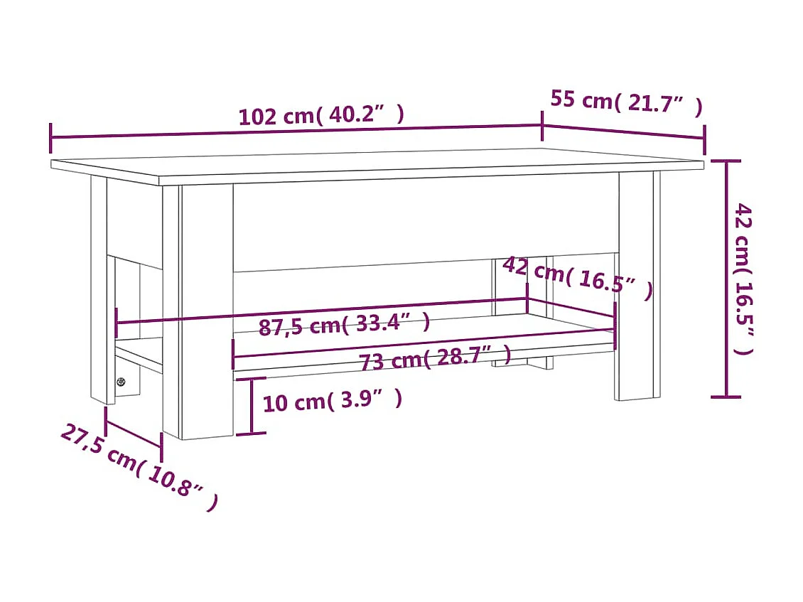 Couchtisch Sonoma-Eiche 102x55x42 cm Holzwerkstoff
