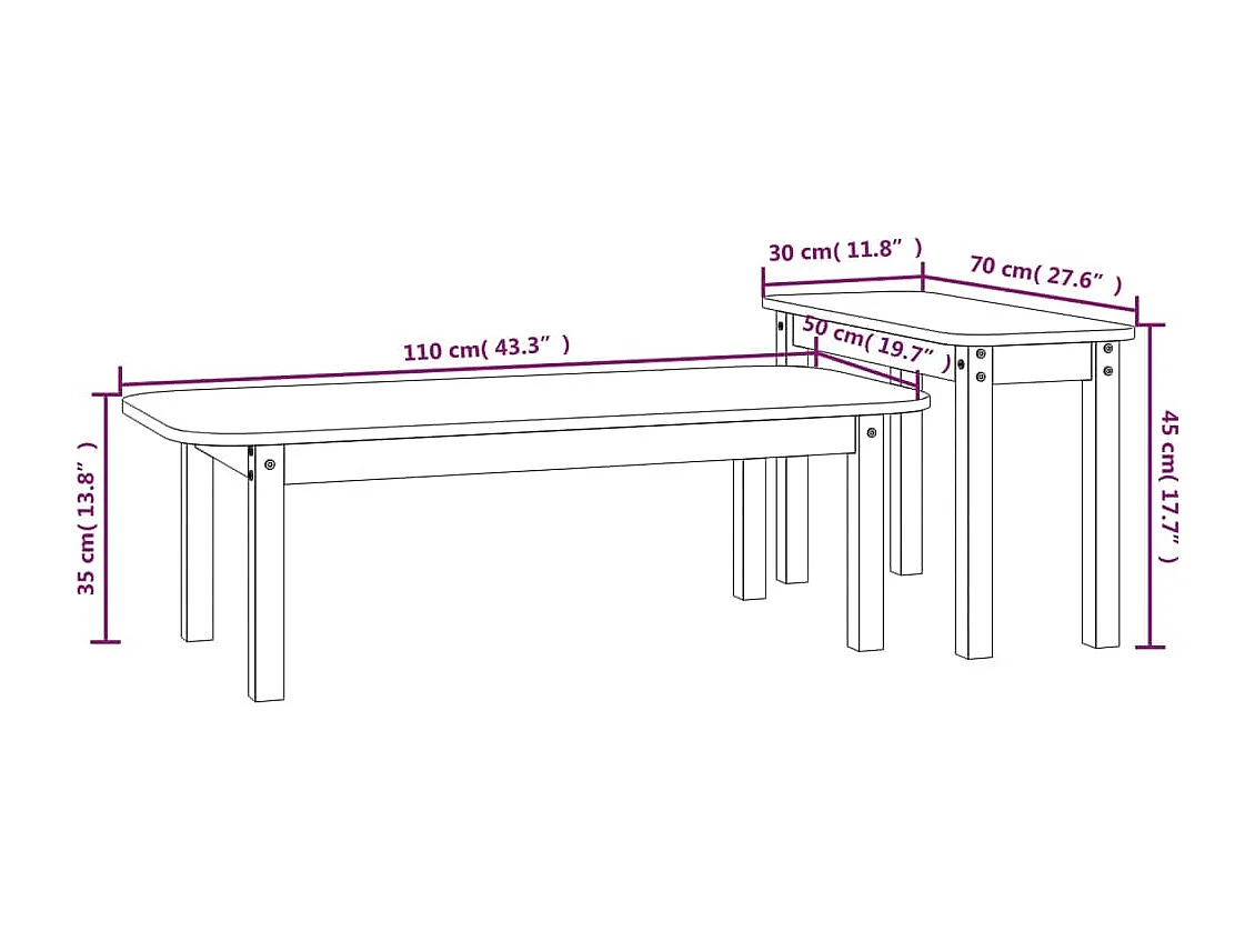 Ensemble de tables basses 2 pcs Bois massif de pin