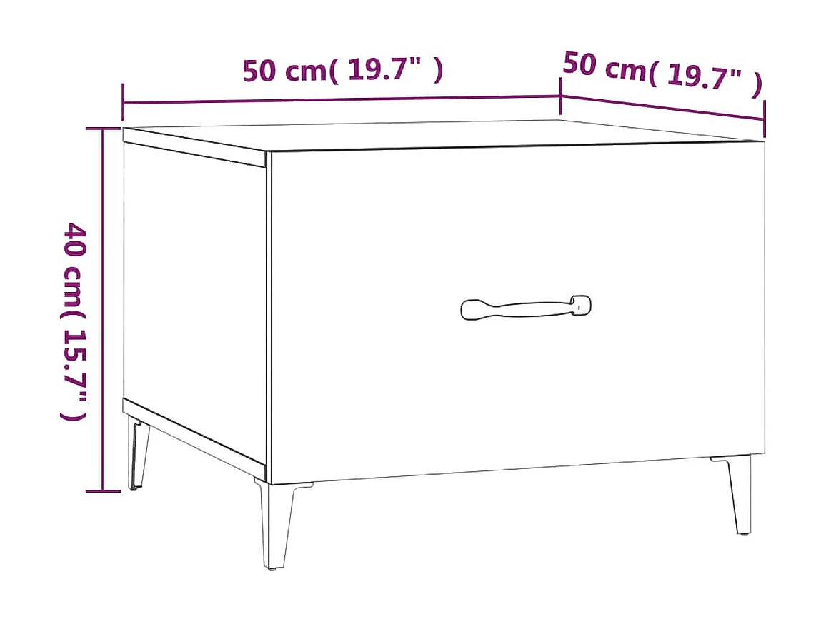 Table basse avec pieds en métal Chêne fumé 50x50x40 cm