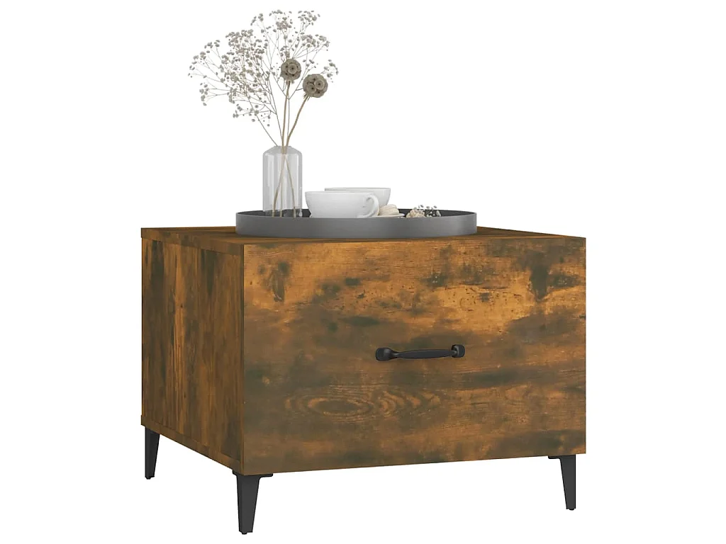 Salontafel met metalen poten 50x50x40 cm gerookt eikenkleurig