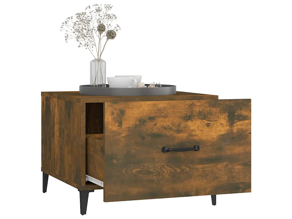 Salontafel met metalen poten 50x50x40 cm gerookt eikenkleurig