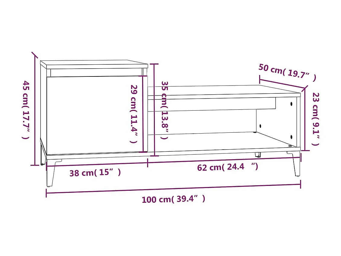 Tavolino da Salotto Rovere Fumo 100x50x45 cm Legno Multistrato
