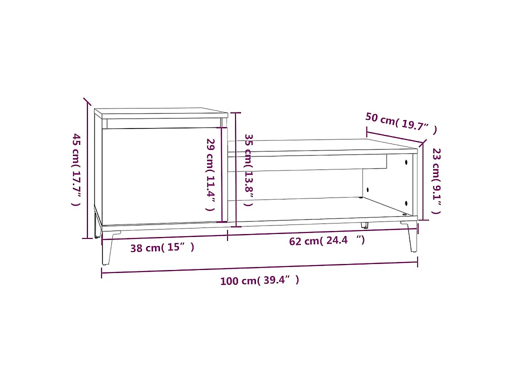Mesa de centro madera contrachapada roble ahumado 100x50x45 cm