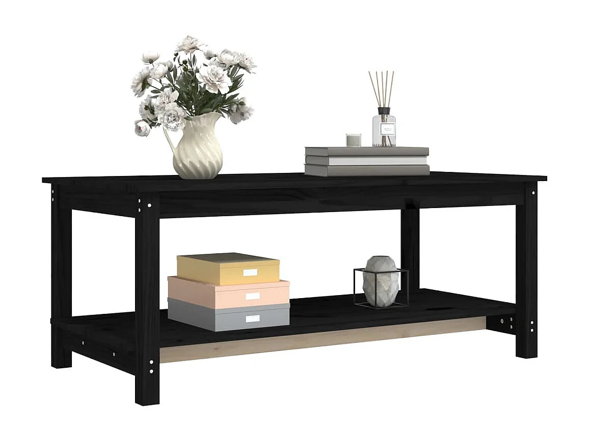 Mesa de centro de madera maciza de pino negro 110x55x45 cm