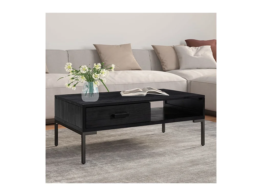 Table basse Noir 90x50x35 cm Bois de pin massif