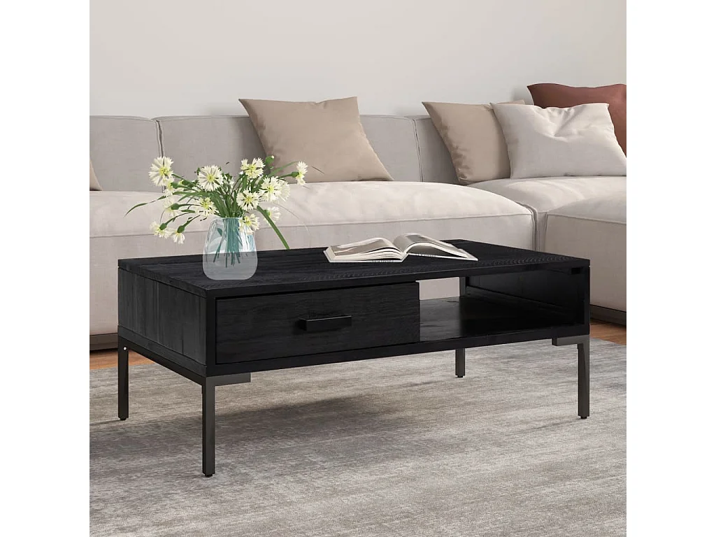 Table basse Noir 90x50x35 cm Bois de pin massif