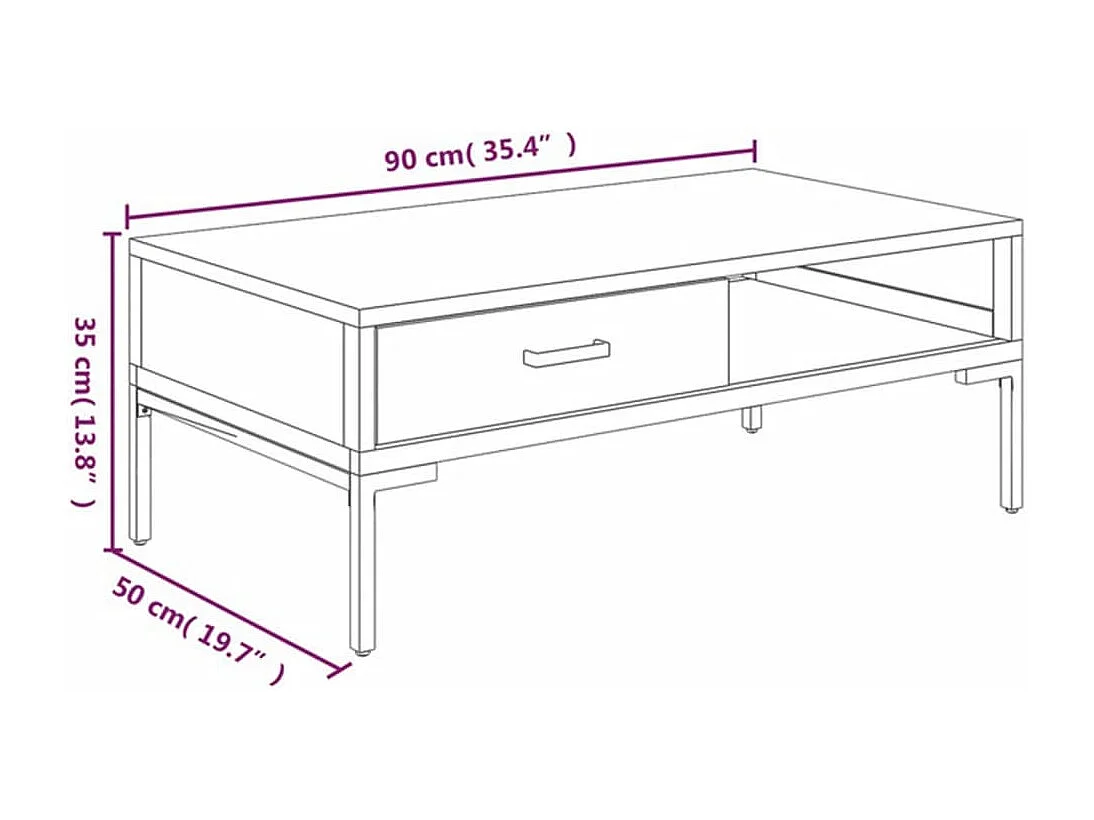 Table basse Noir 90x50x35 cm Bois de pin massif