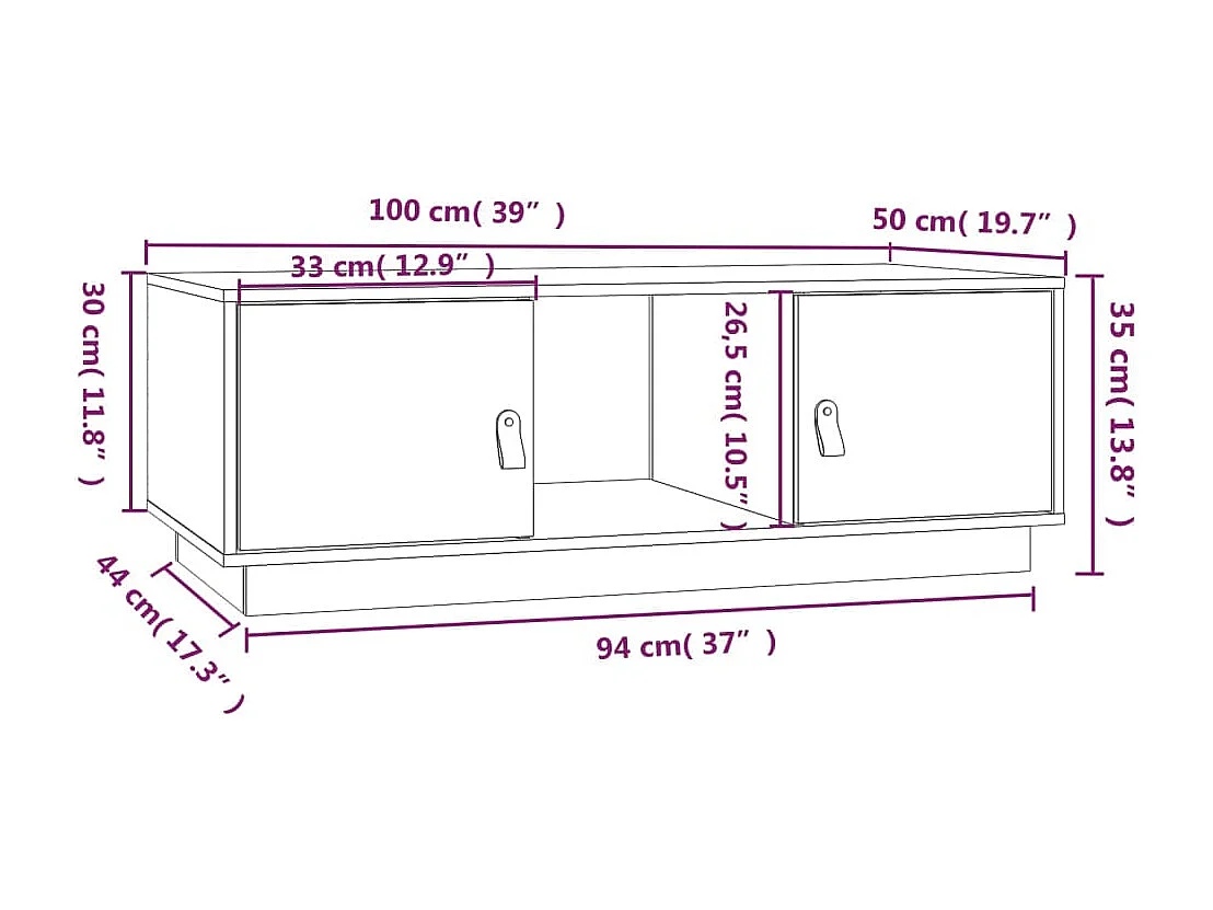 Salontafel 100x50x35 cm massief grenenhout zwart